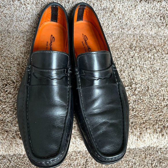 Santoni Men\'s Black Leather Casual Loafers Shoes Loafers main image 12